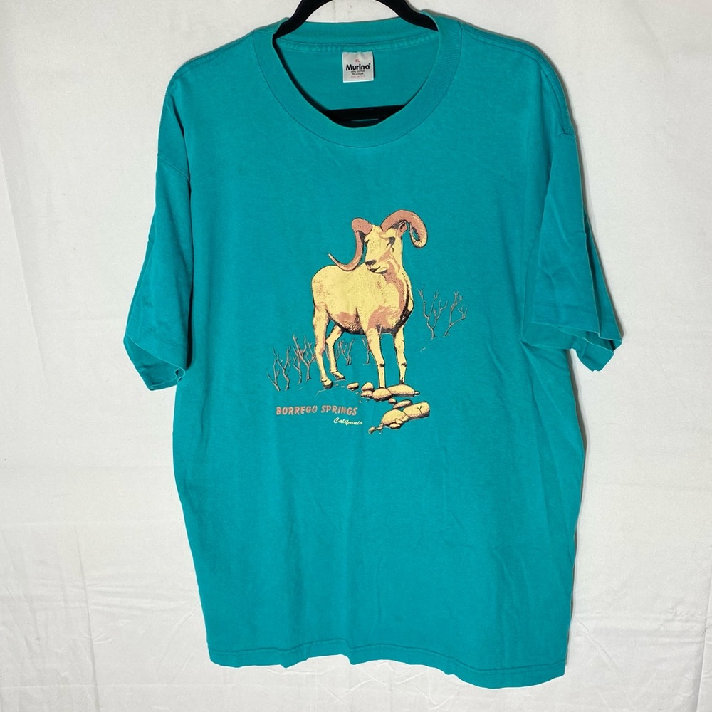 Vintage Murina Teal Cotton Burrego Springs California Ram Graphic Tee T Shirt XL